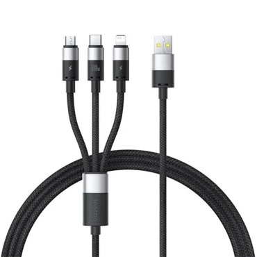 Punjač i podatkovni 100W USB-A na USB-C, Lightning, Micro-USB kabel Baseus "StarSpeed" - 480Mbps - 1.5m - cluster black