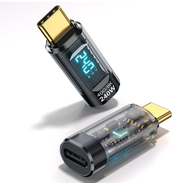 USB-C na USB-C OTG adapter Techsuit "DataBoost A23" 240W, LED prikazivač, 40Gbps, 8K pri 60Hz - gray
