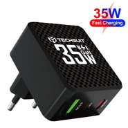 Zidni 35W punjač Techsuit "Tiny Series CHPD173" GaN, USB-C, LED prikazivač - crni