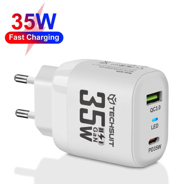 Stolni 35W punjač Techsuit "CHPD174" GaN, USB QC3.0, USB-C PD - bijel