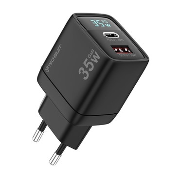 Zidni 35W punjač Techsuit "LEDChargX (CH3)" GaN, LED prikazivač - crni