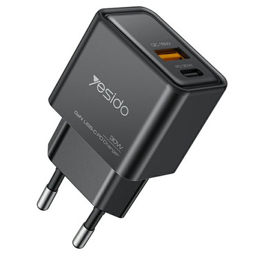 Zidni 30W punjač Yesido "YC64" 2x USB-C i USB-A, GaN tehnologija - crn