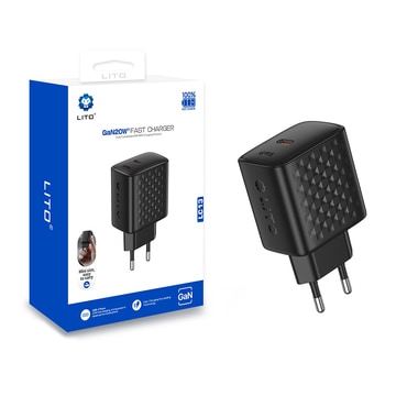 Zidni 20W punjač Lito "LC13" GaN - black