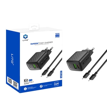 Zidni 20W punjač Lito "LC15T" GaN, USB i USB-C - black