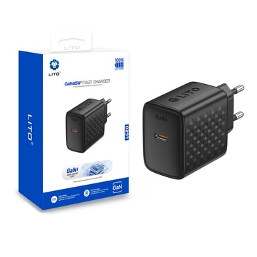 Zidni 45W punjač Lito "LC20" GaN - black