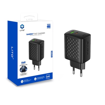 Zidni 65W punjač Lito "LC24" GaN, USB-C i USB - black
