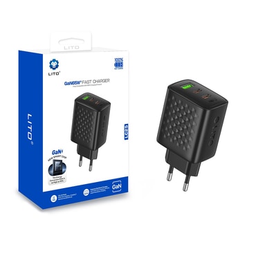 Zidni 65W punjač Lito "LC25" 2x USB-C, USB izlaz, GaN - black