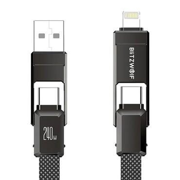 Punjač i podatkovni 240W USB-C na USB-C na Lightning kabel Blitzwolf "BW-HDC7" 4u1 - 1.2m - black