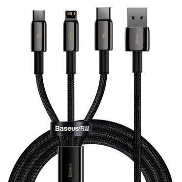 Punjač i podatkovni USB-A na USB-C, Lightning, Micro-USB kabel Baseus "Tugsten Gold 3in1 (CAMLTWJ-01)" - 3.5A - 1.5m - black