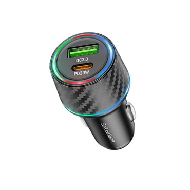 Automobilski 48W punjač Borofone "Brilliant BZ21" 2x USB, PD30W, QC3.0, LED - crni