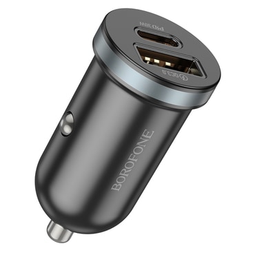 Automobilski 30W punjač Borofone "BZ22" 1x USB, 1x USB-C, PD, QC3.0 - crni