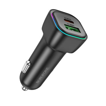 Automobilski 30W punjač Borofone "Trophie BZ28A" 1x USB, 1x USB-C, LED - crni