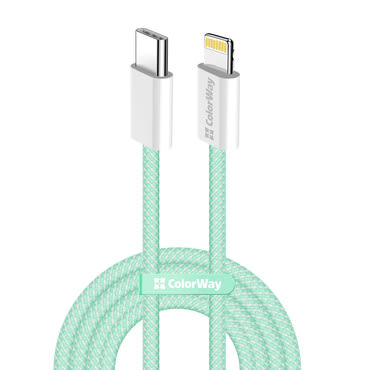 Punjač i podatkovni 27W USB-C na Lightning kabel ColorWay "CW-CBPDCL061-G" - 480Mbps - 1m - green