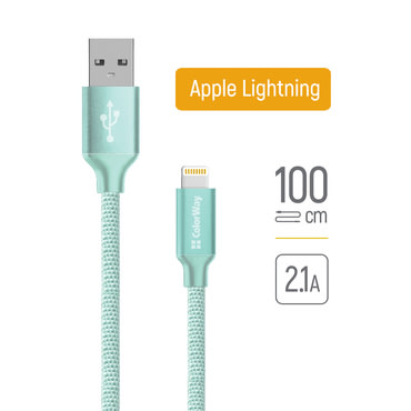 Punjač i podatkovni USB 2.0 na Lightning kabel ColorWay "CW-CBUL004-MT" - 480Mbps - 1m - mint