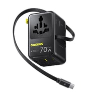 70W putni adapter Baseus "EnerCore CG11 (E0307E00)" EU/UK/US/AU, 2x AC, 2x USB-A, USB-C s izvlačnim USB-C kabelom - black