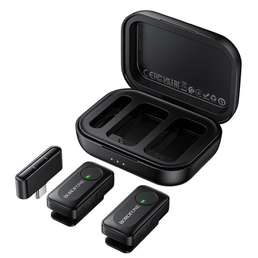 (2-pack) Bežični lavalier mikrofon Borofone "Lemai BFK17" s USB-C, punjačem i uklanjanjem šumova - crn