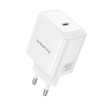 Zidni 40W punjač Borofone "Fuente BN33" USB-C, GaN tehnologija - bijel