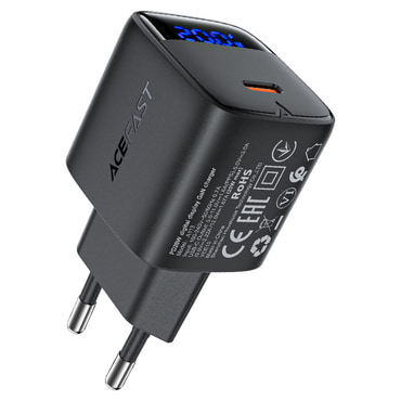 Mini zidni 20W punjač Acefast "A113" s digitalnim prikazom, GaN - crn