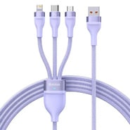 Punjač i podatkovni 100W USB-A na USB-C, Lightning, Micro-USB kabel Baseus "Flash Series 2" - 480Mbps - 1.2m - purple