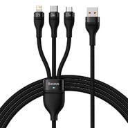 Punjač i podatkovni 66W USB-A na USB-C, Lightning, Micro-USB kabel Baseus "Flash Series 2" - 480Mbps - 1.2m - black