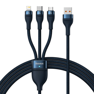 Punjač i podatkovni 66W USB-A na USB-C, Lightning, Micro-USB kabel Baseus "Flash Series 2" - 480Mbps - 1.2m - blue