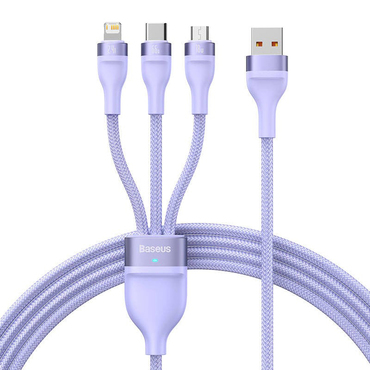 Kabel za punjenje i prijenos podataka 66W USB-A na USB-C, Lightning, Micro-USB Baseus "Flash Series 2" - 480Mbps - 1.2m - purple