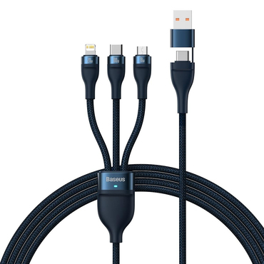 Punjač i podatkovni 100W USB na 2x USB-C, Lightning, Micro-USB kabel Baseus "Flash Series 2" - 1.2m - blue