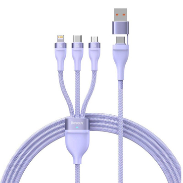 Punjač i podatkovni 100W USB na USB-C/Lightning/Micro-USB kabel Baseus "Flash Series 2" - 1.2m - purple