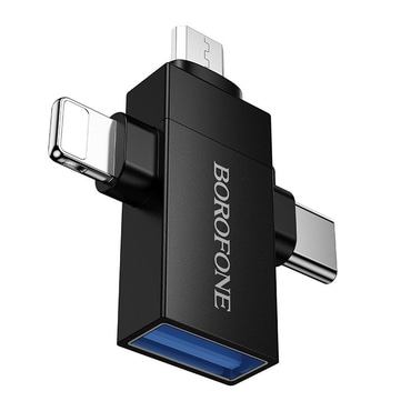 Lightning na USB-C/USB-C/Micro-USB OTG adapter Borofone "BV26D" za punjenje i prijenos podataka, 1.5A - black