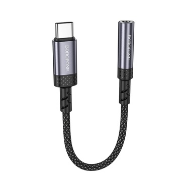 USB-C na AUX 3.5mm audio kabel Borofone "BV24" DAC čip, Plug&Play, 15cm - metal gray
