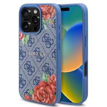 Maskica Guess "Hardcase 4G Flower Print MagSafe" za iPhone 16 Pro - blue