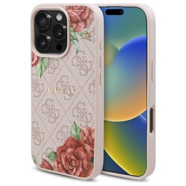 Maskica Guess "Hardcase 4G Flower Print MagSafe" za iPhone 16 Pro - pink