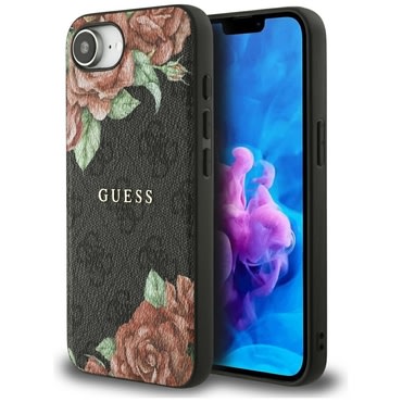 Maskica Guess "Hardcase 4G Flower Print MagSafe" za iPhone 16e / iPhone 17e - black