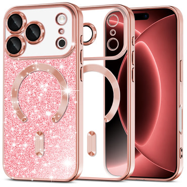 TPU gel maskica Techsuit "Luxury Glitter MagSafe" za iPhone 17 Pro Max / 18 Pro Max - rose gold
