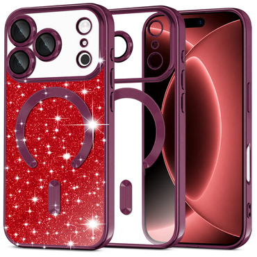 TPU gel maskica Techsuit "Luxury Glitter MagSafe" za iPhone 17 Pro Max / 18 Pro Max - dark cherry