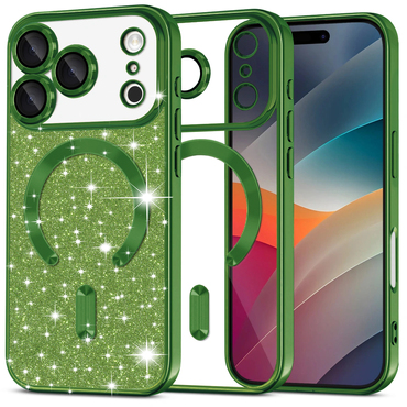 TPU gel maskica Techsuit "Luxury Glitter MagSafe" za iPhone 17 Pro Max - deep green