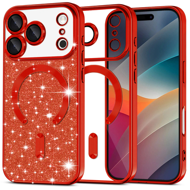 TPU gel maskica Techsuit "Luxury Glitter MagSafe" za iPhone 17 Pro Max - red