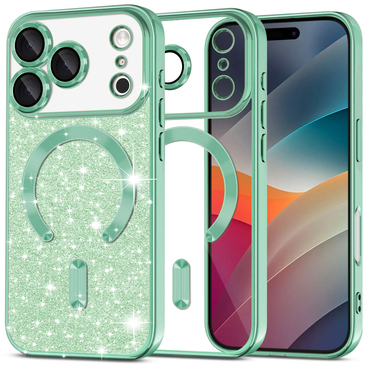 TPU gel maskica Techsuit "Luxury Glitter MagSafe" za iPhone 17 Pro Max - light green