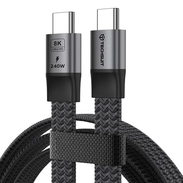 Punjač i podatkovni 240W USB-C kabel Techsuit "ElysiumSync Pro (CX1)" - USB4.0 Gen 4 - 40Gbps - 8K pri 60Hz - 1m - gray