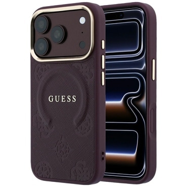 Maskica Guess "Saffiano Peony i Ring MagSafe" za iPhone 17 Pro / 18 Pro - burgundy