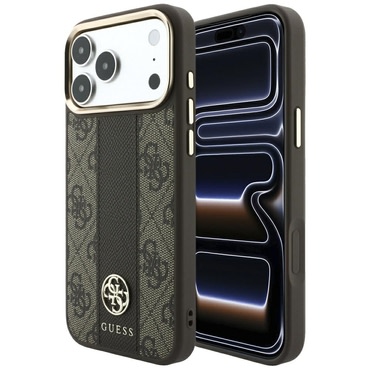 Maskica Guess "Leather 4G Stripe Round Classic Logo MagSafe" za iPhone 17 Pro / 18 Pro - brown