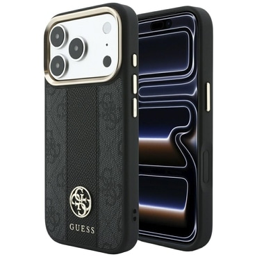Maskica Guess "Leather 4G Stripe Round Classic Logo MagSafe" za iPhone 17 Pro / 18 Pro - black