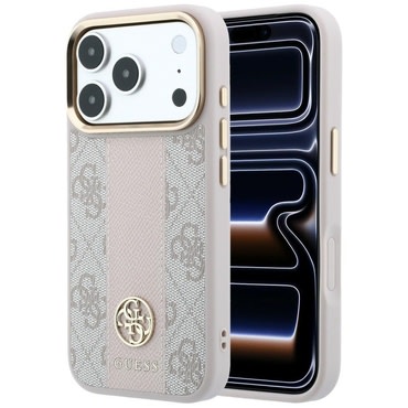Maskica Guess "Leather 4G Stripe Round Classic Logo MagSafe" za iPhone 17 Pro / 18 Pro - pink