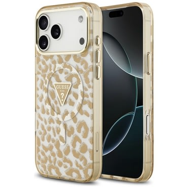 Maskica Guess "Leopard Glitter Triangle Logo MagSafe" za iPhone 17 Pro / 18 Pro / 18 Pro - brown