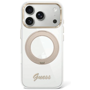 Maskica Guess "Ring Stand Script Metal Logo MagSafe" za iPhone 17 Pro Max / 18 Pro Max - clear