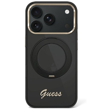 Premium maskica Guess "Ring Stand Script Metal Logo MagSafe" za iPhone 17 Pro / 18 Pro / 18 Pro - black