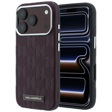 Premium maskica Karl Lagerfeld "Grained Leather Mono Resin Logo MagSafe" za iPhone 17 Pro Max / 18 Pro Max / 18 Pro - burgundy
