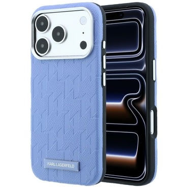 Premium maskica Karl Lagerfeld "Grained Leather Mono Resin Logo MagSafe" za iPhone 17 Pro / 18 Pro / 18 Pro - light blue