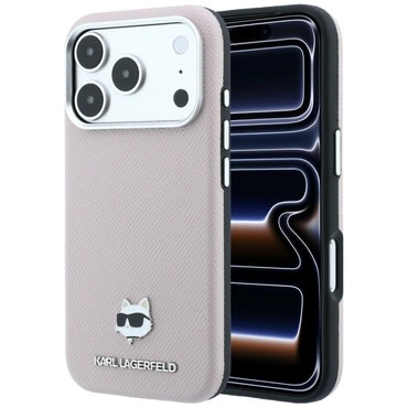 Premium maskica Karl Lagerfeld "Grained Leather Choupette Head MagSafe" za iPhone 17 Pro / 18 Pro / 18 Pro Max - pink