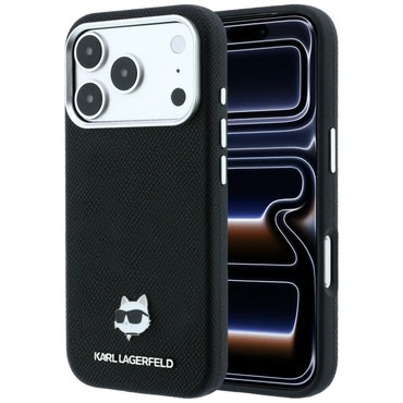 Premium maskica Karl Lagerfeld "Grained Leather Choupette Head MagSafe" za iPhone 17 Pro / 18 Pro / 18 Pro Max - black
